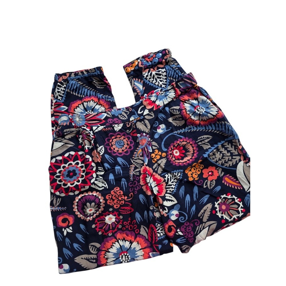 Boden Floral Trousers Womens 6P Navy Blue Pleated Viscose WM371 Boho Pants